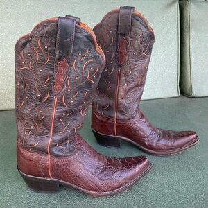 Lucchese Vamp Ostrich Cowboy Cowgirl Western Boots - Wood Heel Leather - size 8